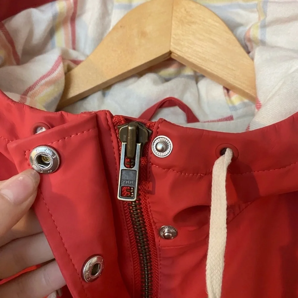 Marine Layer Red Hooded Lines Rain Jacket- Size XS - Picture 4 of 8